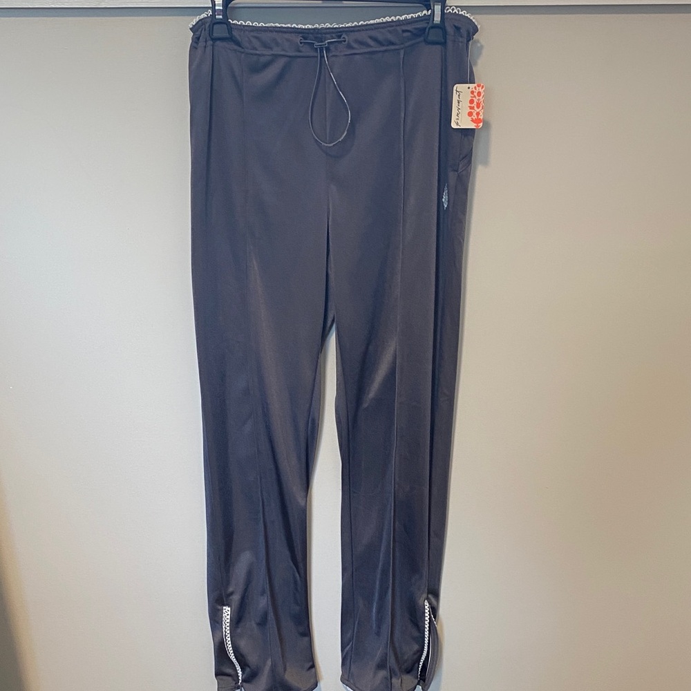 NWT Free People Gun Metal Jogger Pants with White Trim 14-16 waist 30 inseam